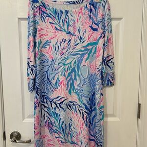 Lilly Pulitzer Pink and Blue Sheath Dress with 3/4 Dolman Sleeves